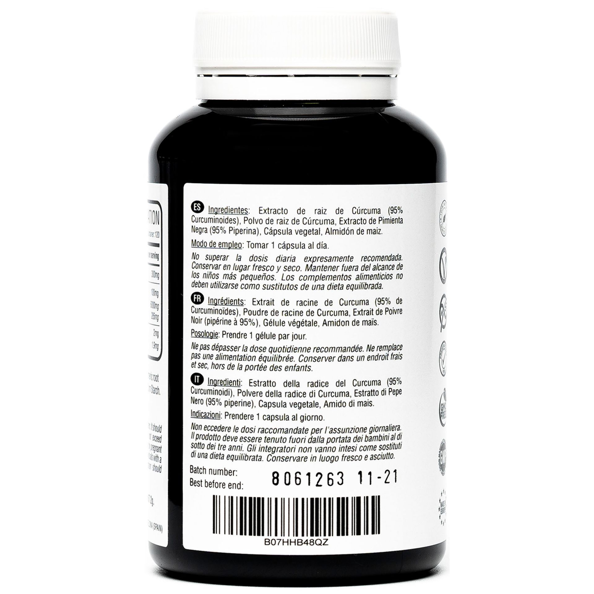 CÚRCUMA 6000 MG CON PIMIENTA NEGRA | 120 CÁPSULAS VEGETALES