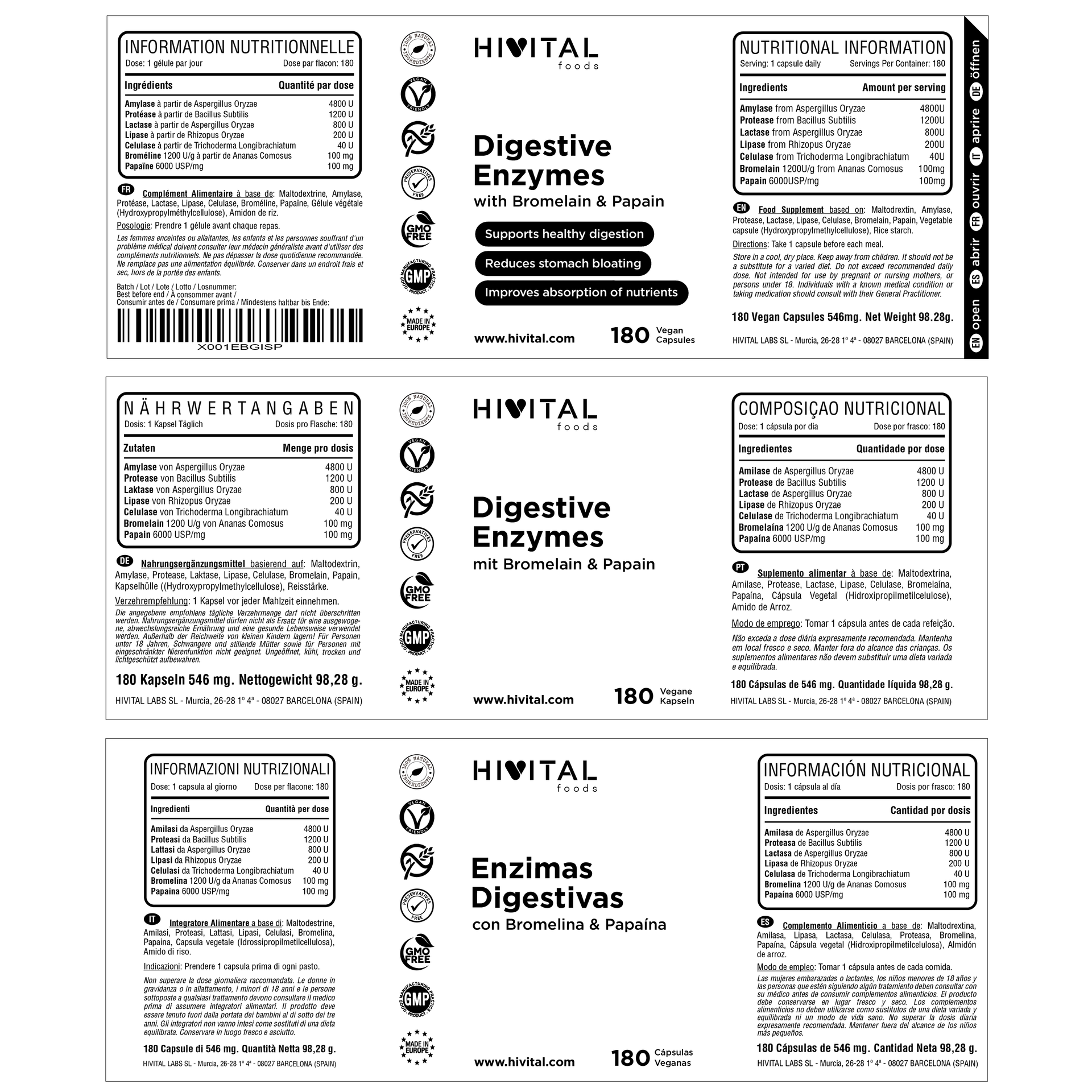 ENZIMAS DIGESTIVAS | 180 CÁPSULAS VEGANAS