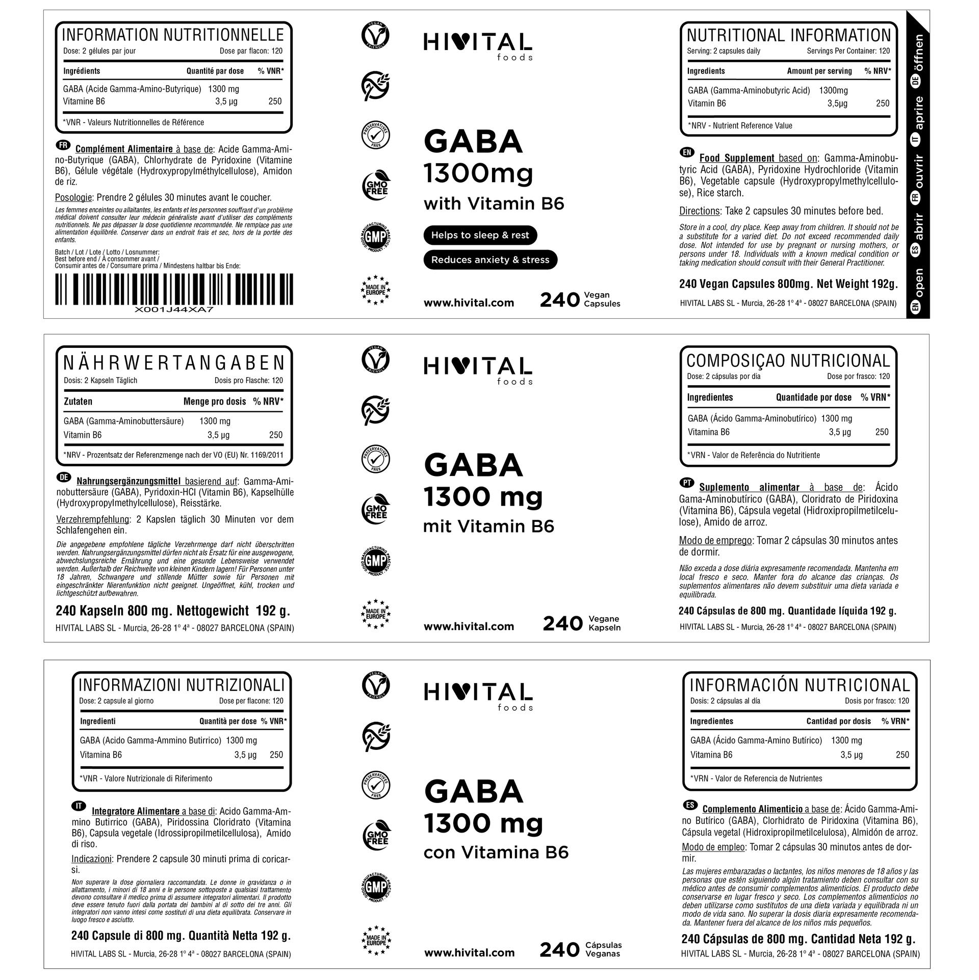 GABA 1300 MG | 240 CÁPSULAS VEGANAS