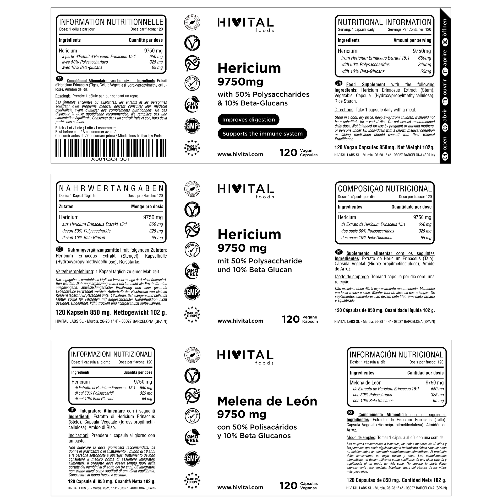MELENA DE LEÓN 9750 MG | 120 CÁPSULAS VEGANAS