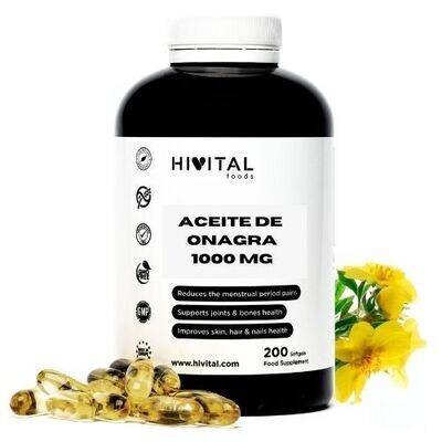 ACEITE DE ONAGRA 1000 MG CON 10% GLA Y VITAMINA E | 200 PERLAS DE ACEITE VEGETAL