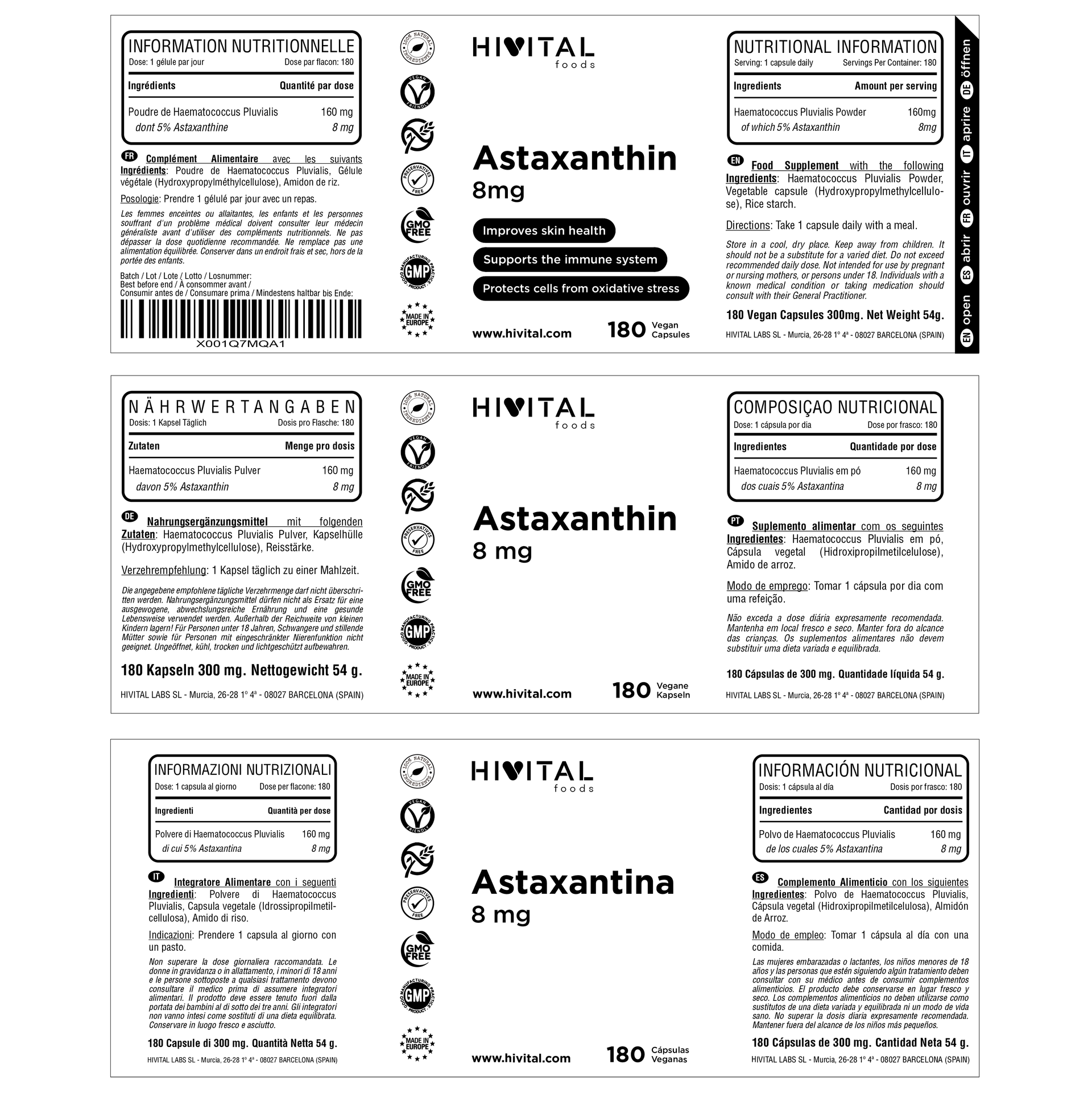 ASTAXANTINA 8 MG | 180 CÁPSULAS VEGANAS