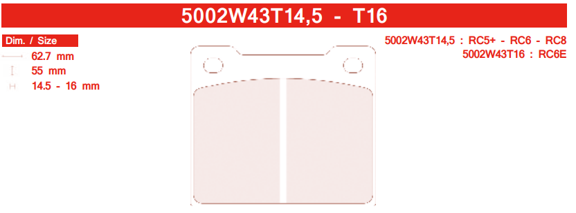 CL Brakes 5002 W43T14.5 Brake Pads RC6