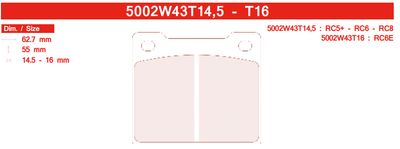 CL Brakes 5002 W43T14.5 Brake Pads RC6