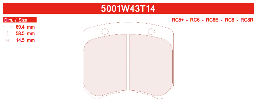 CL Brakes 5001 W43T14 Brake Pads RC6
