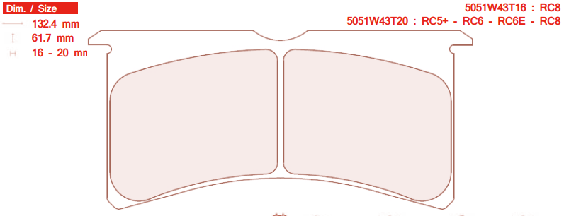 CL Brakes 5051 W43 T20 RC6 Brake Pads