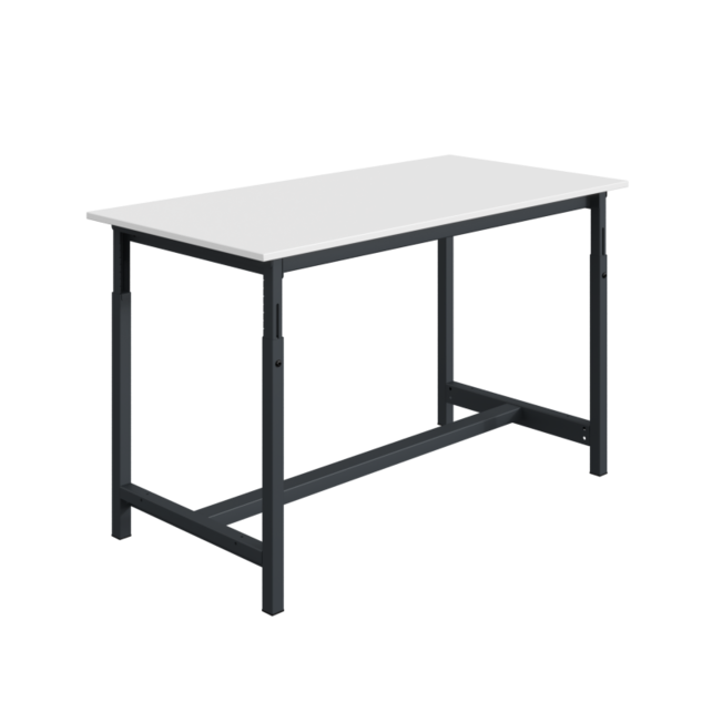 Werktafel, wit werkblad, zwart onderstel, 245x76x100