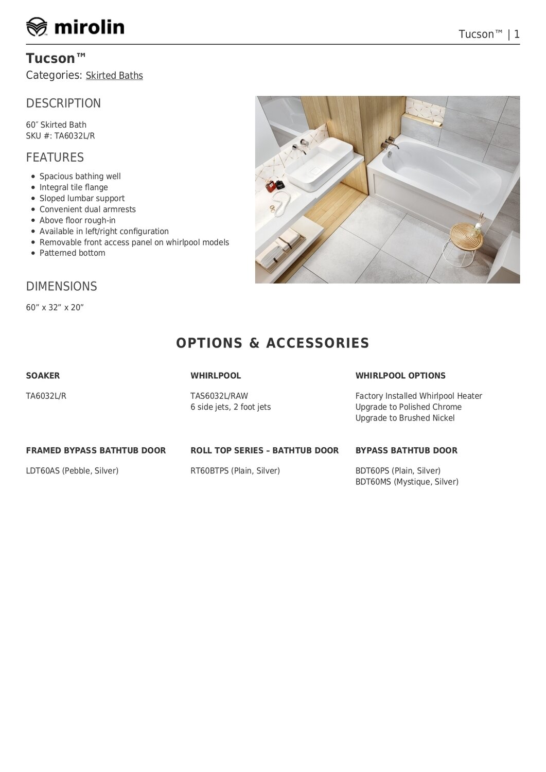 Mirolin Tucson soaker tub