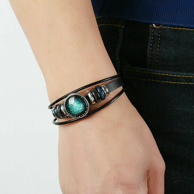Twelve Constellations Bracelet Hand - Woven Retro Leather Wristband