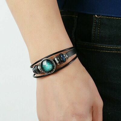 Twelve Constellations Bracelet Hand - Woven Retro Leather Wristband