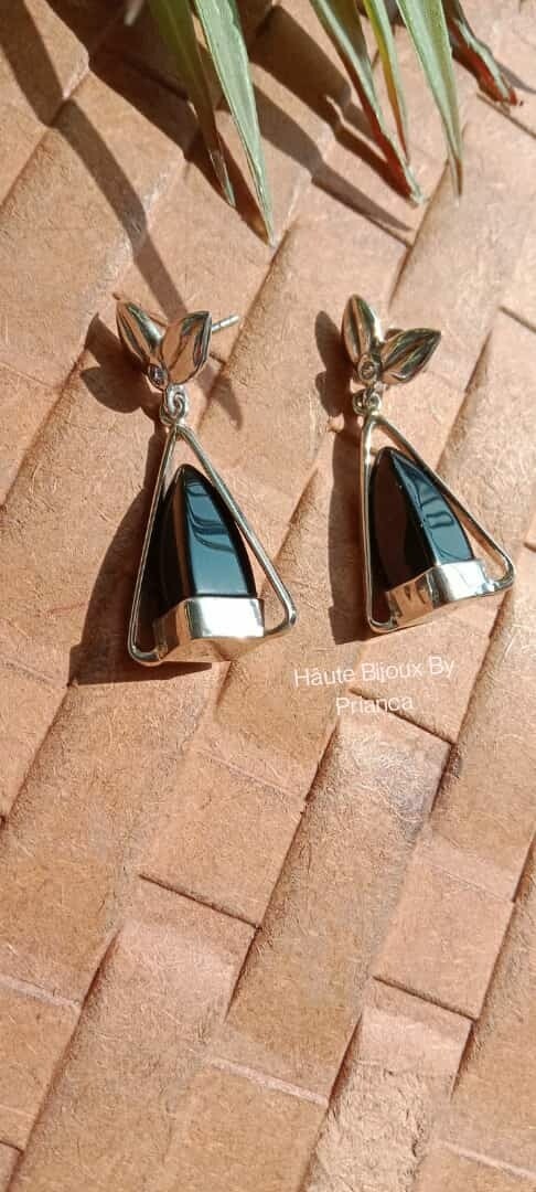 Black Pyramid Earrings in Pure 92.5 Silver