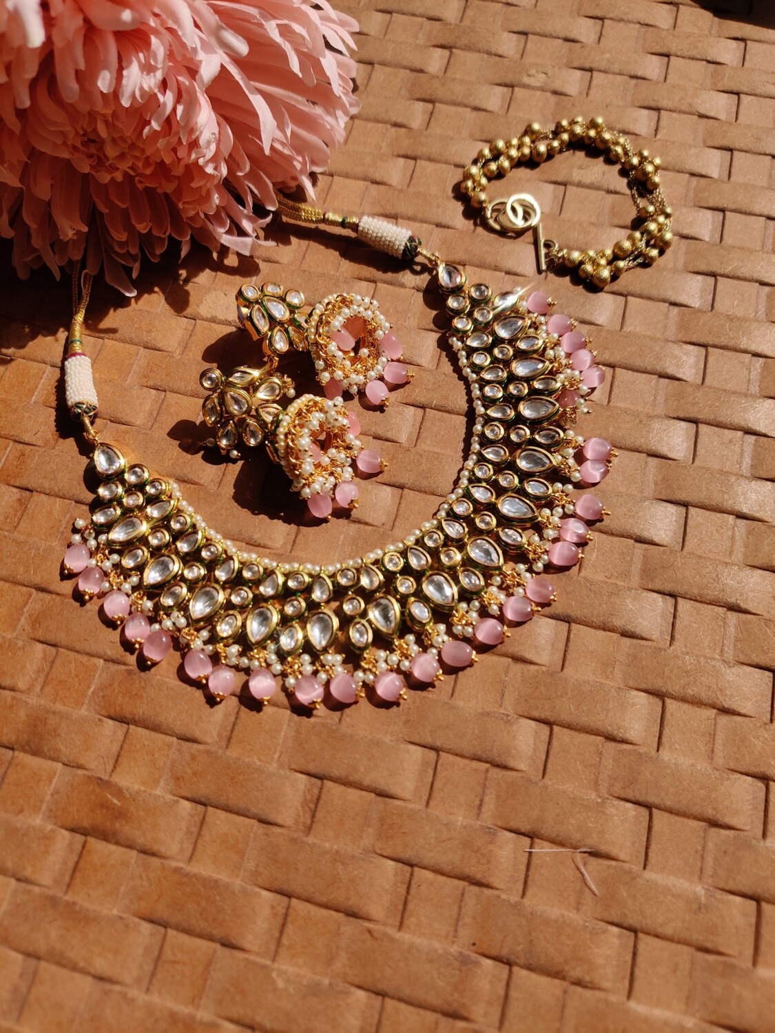 Royal Wedding Necklace in Hi quality Kundan- Pink Opals, handcrafted by us  