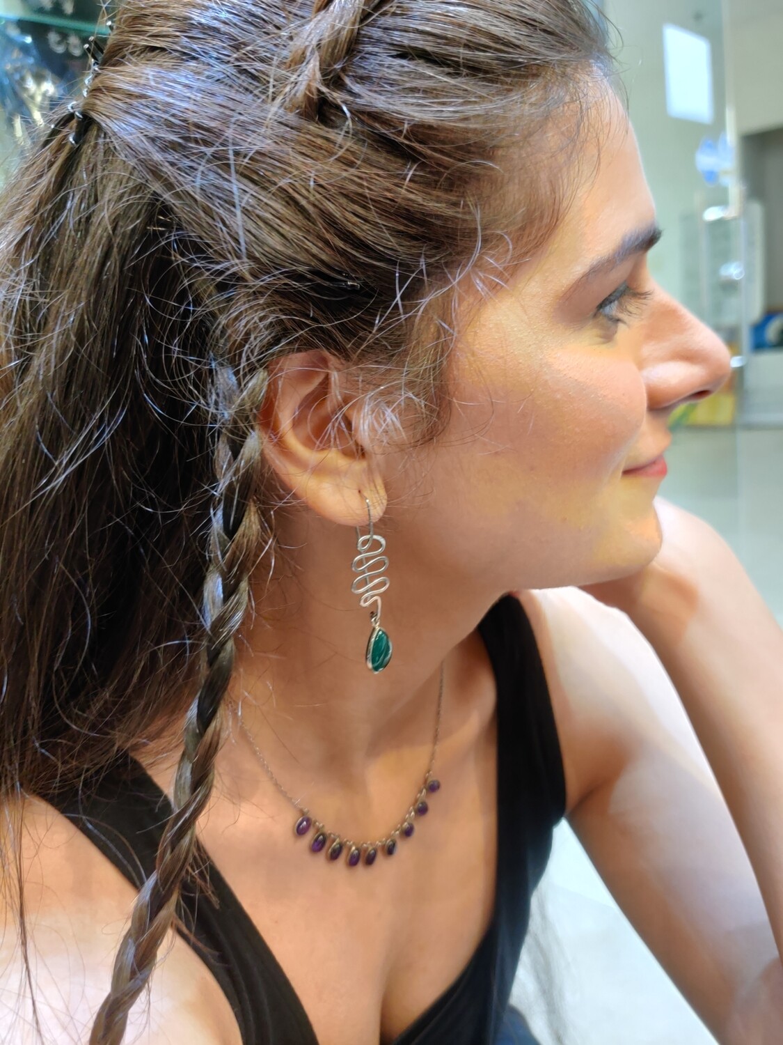 Serpentine 92.5 Silver Dangler with Green gemstone