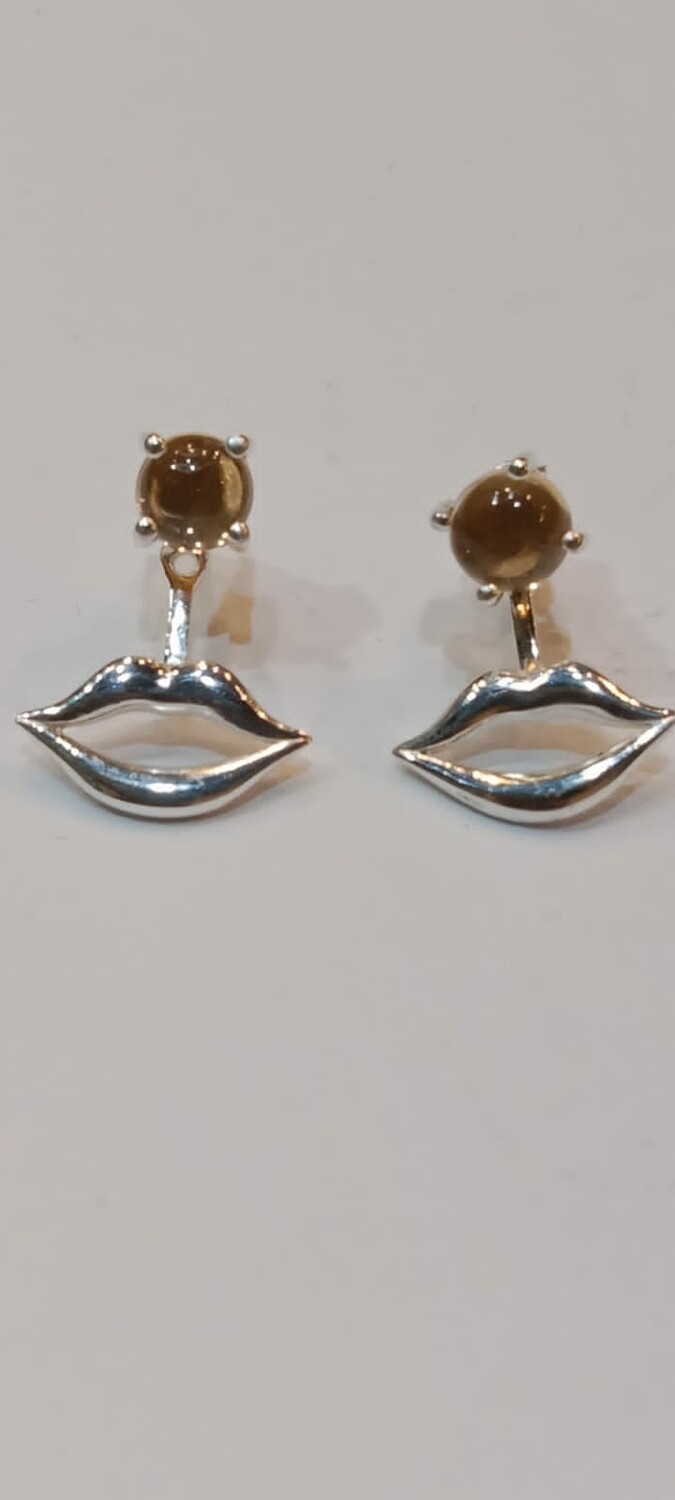 Gemstone kissed lips 92.5 Sterling Silver Earring