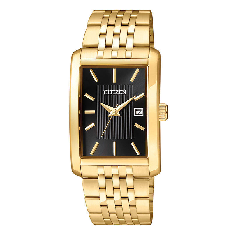 CITIZEN MENS QUARTZ GOLDTONE W/BLACK FACE