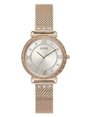 GUESS LDS WATCH WHITE DIAL/ROSE TONE STRAP