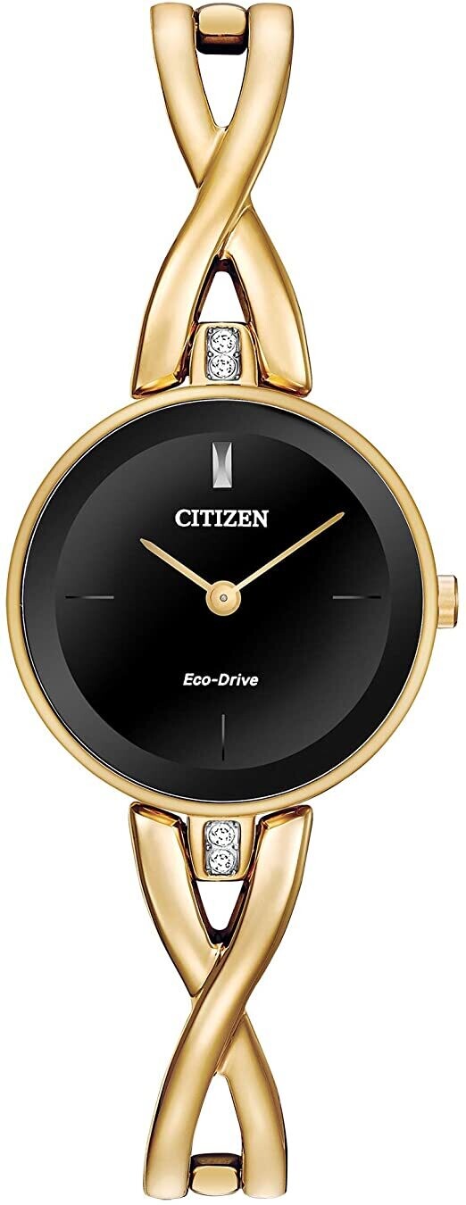 CITIZEN LDS.ECO DR.GOLD/BLACK DIAL W/CRYSTAL
