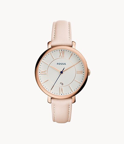 LADIES FOSSIL PINK BAND WHITE FACE