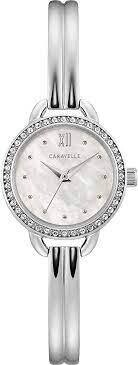 CARAVELLE LDS BRACELET WATCH W PERLE DIAL AND CRYSTALS