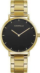 CARAVELLE GTS GOLDTONE WATCH W BLK DIAL