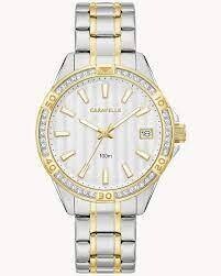 CARAVELLE LDS TWO TONE WATCH W CRYSTALS
