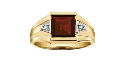 10KT YG GARNET GENTS RING