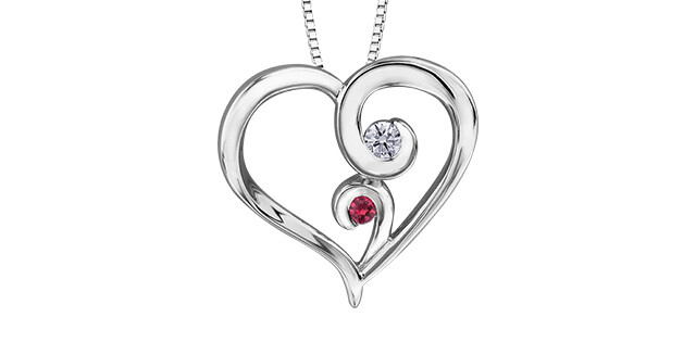 10KWG CAN DIA/RUBY HEART PENDANT