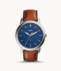 GENTS BROWN LEATHER BLUE FACE /WHITE AND GOLD DIAL