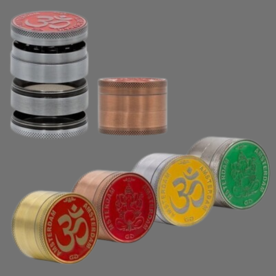 Grace Glass Amsterdam | Rainbow Mix Grinder with Ganash and OM logo 4part- Ø:50mm- 12pcs/box