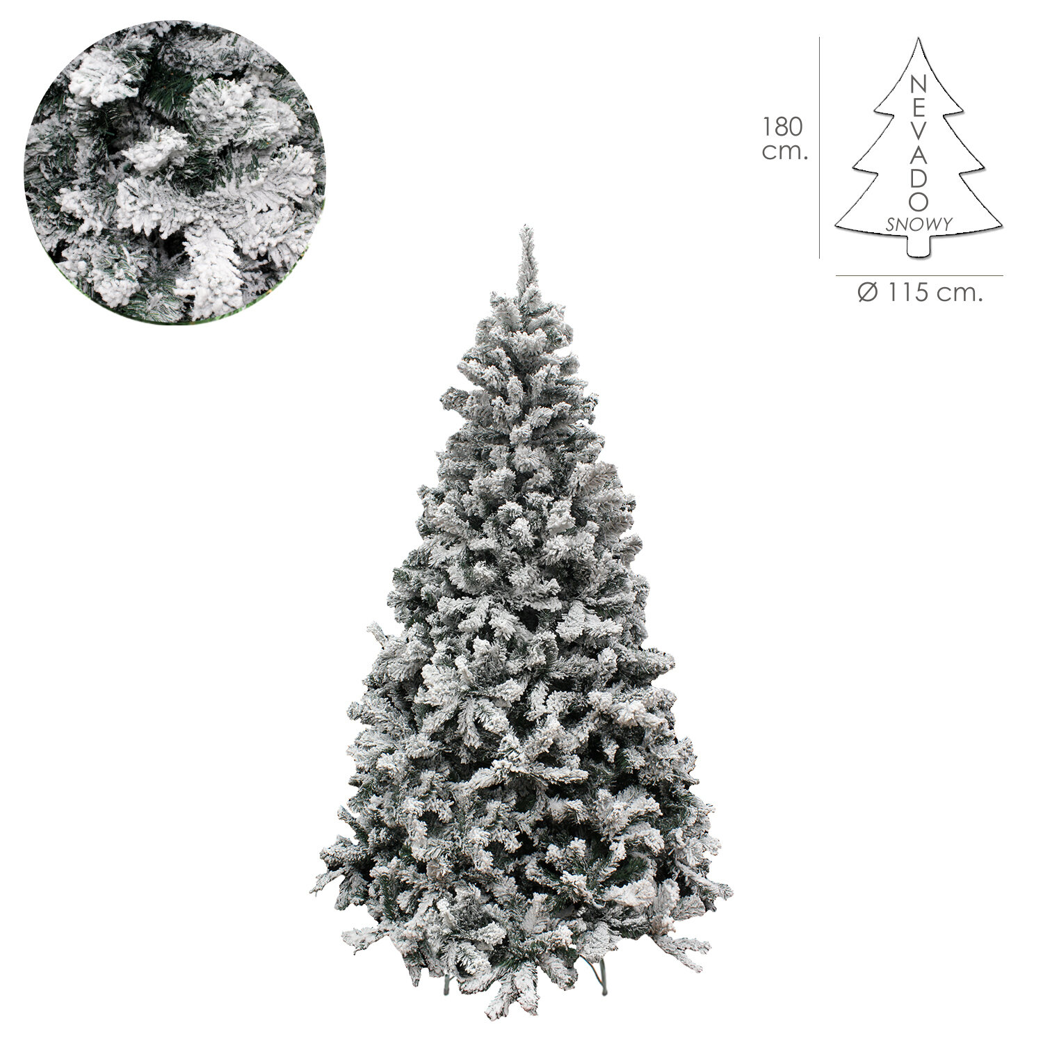 Arbol De Navidad Nevado 180 cm. 758 Ramas. Hojas De Pvc Con Nieve Artifical