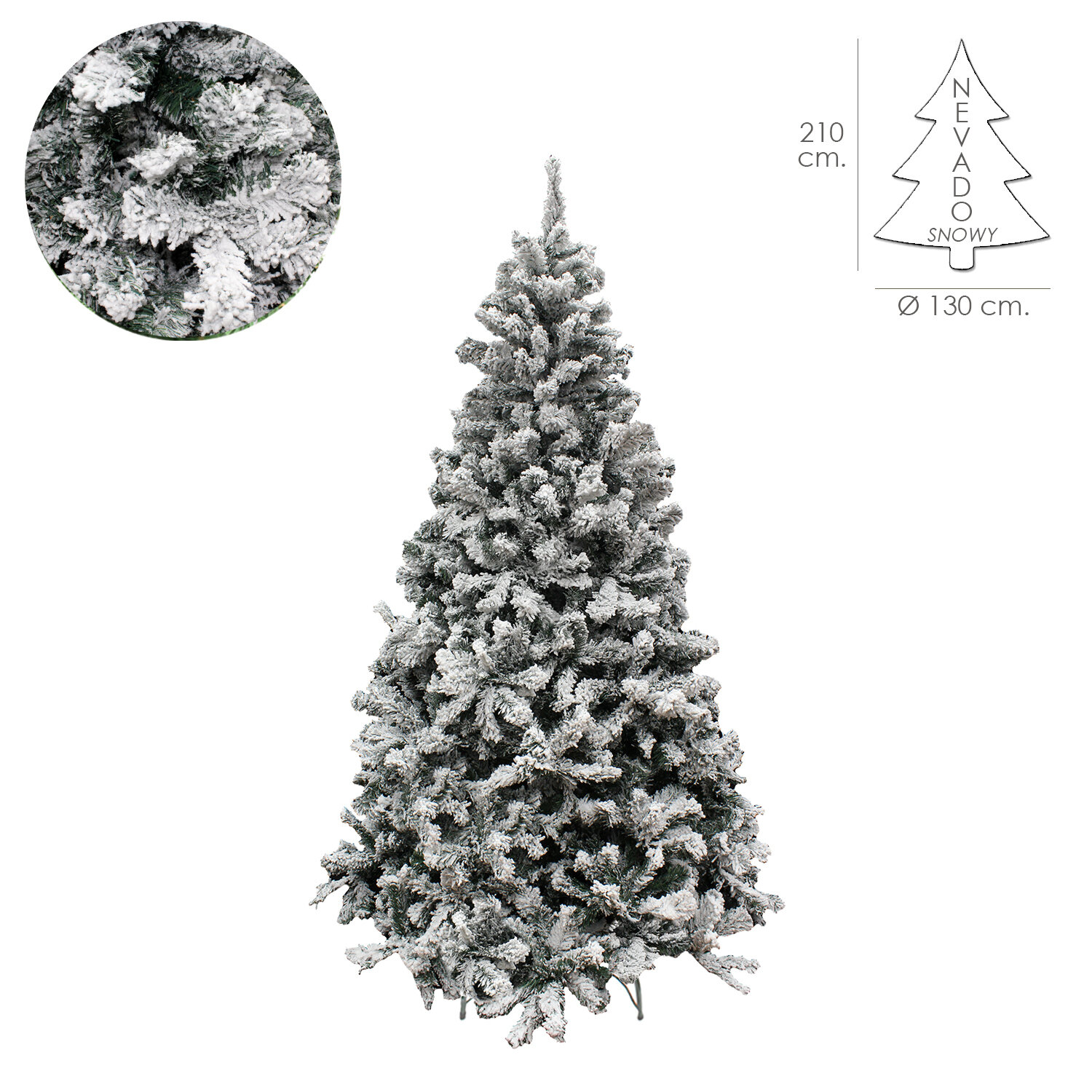 Arbol De Navidad Nevado 210 cm. 1106 Ramas. Hojas De Pvc Con Nieve Artifical