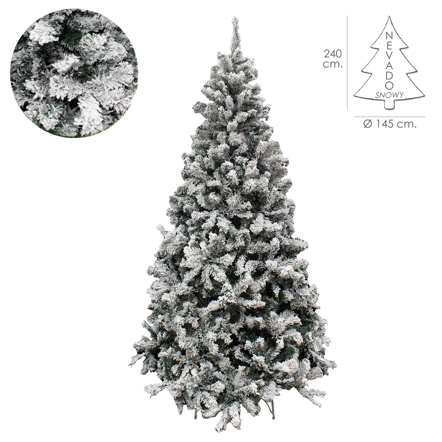 Arbol De Navidad Nevado 240 cm. 1500 Ramas. Hojas De Pvc Con Nieve Artifical