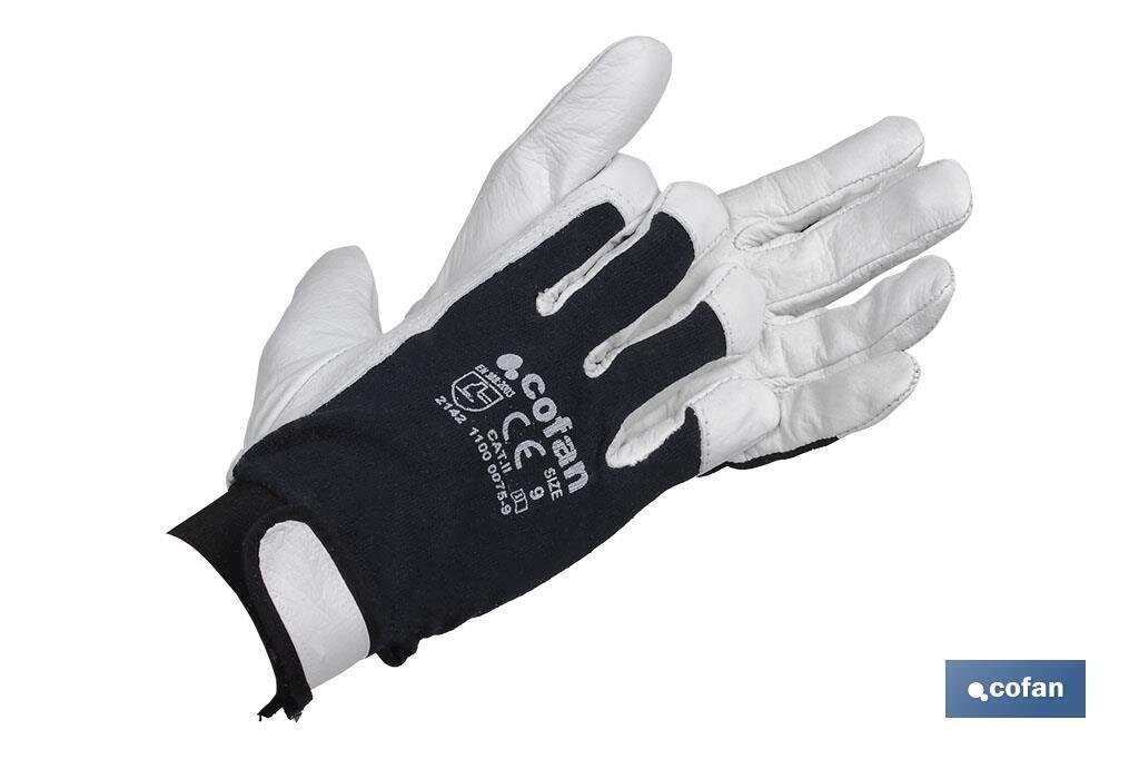BL�STER DE GUANTE DE PIEL VACUNO, DORSO DE TELA Y VELCRO TALLA 8  VENTA UNITARIA