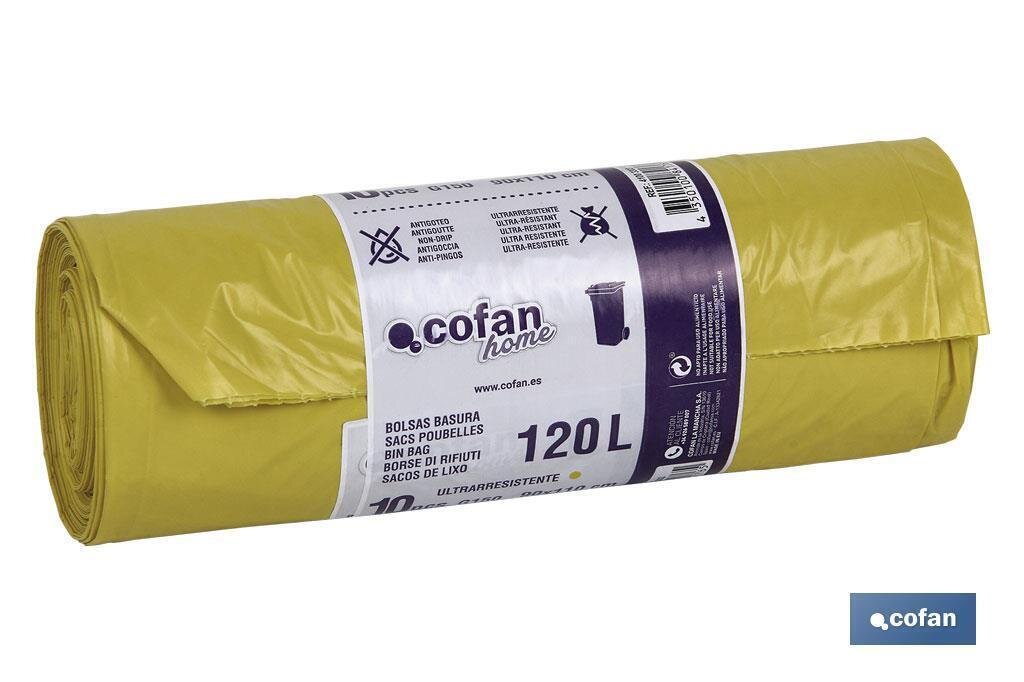BOLSAS DE PL�STICO 90X110 GALGA 150 COLOR AMARILLO 10 UDS.