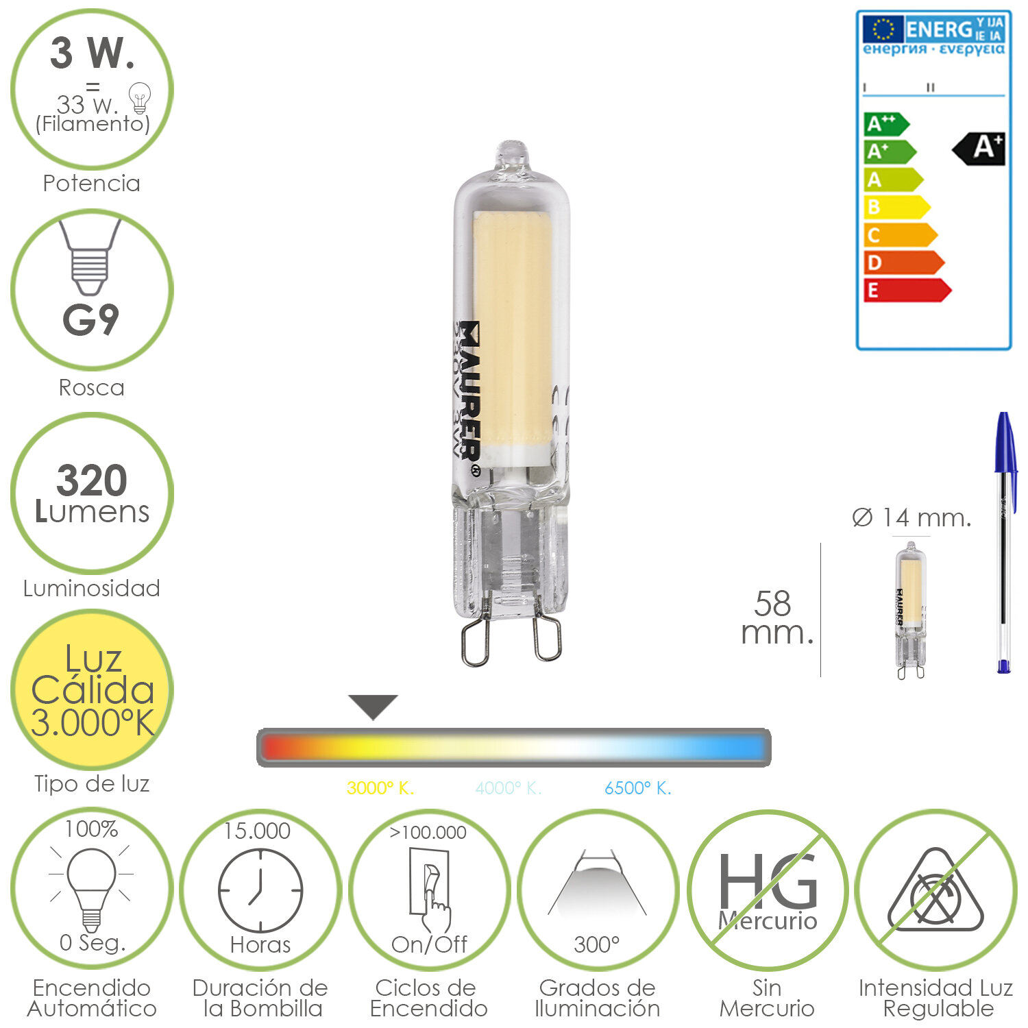BOMBILLA LED G9  3w 320 LUMEN L.C.