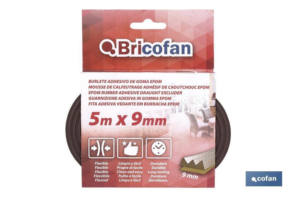 BURLETE ADHESIVO DE GOMA EPDM 5 MM X 9 M VENTA UNITARIA