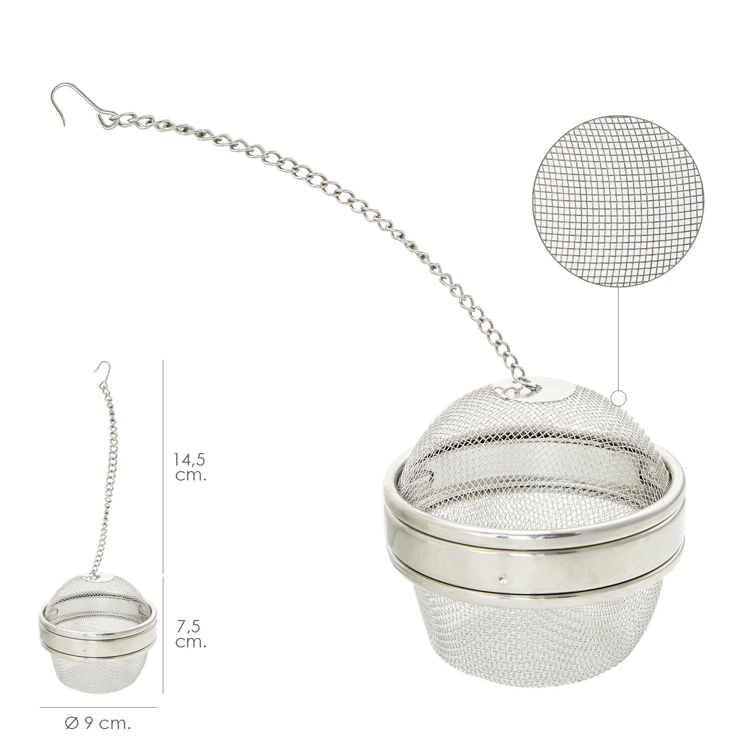 Bola Malla Para Especias / Te  / Legumbres Acero Inoxidable � 9 cm. Con Cadena