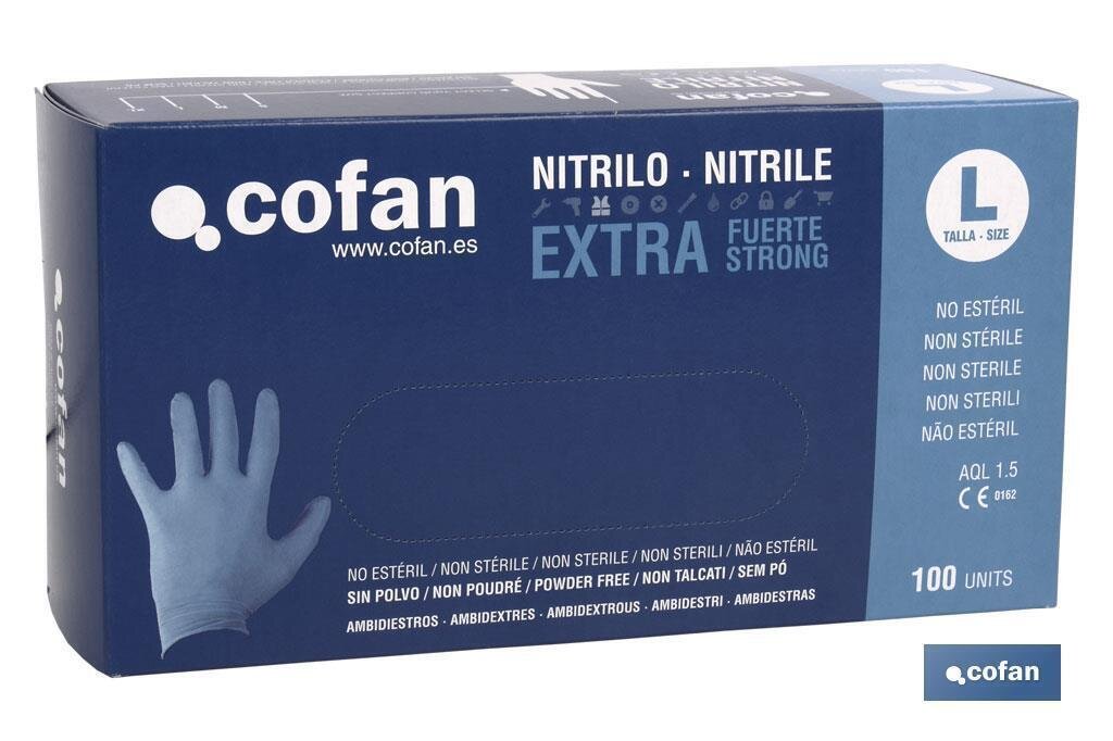 CAJA 100 UDS. GUANTES NITRILO "EXTRA FUERTE" T - L