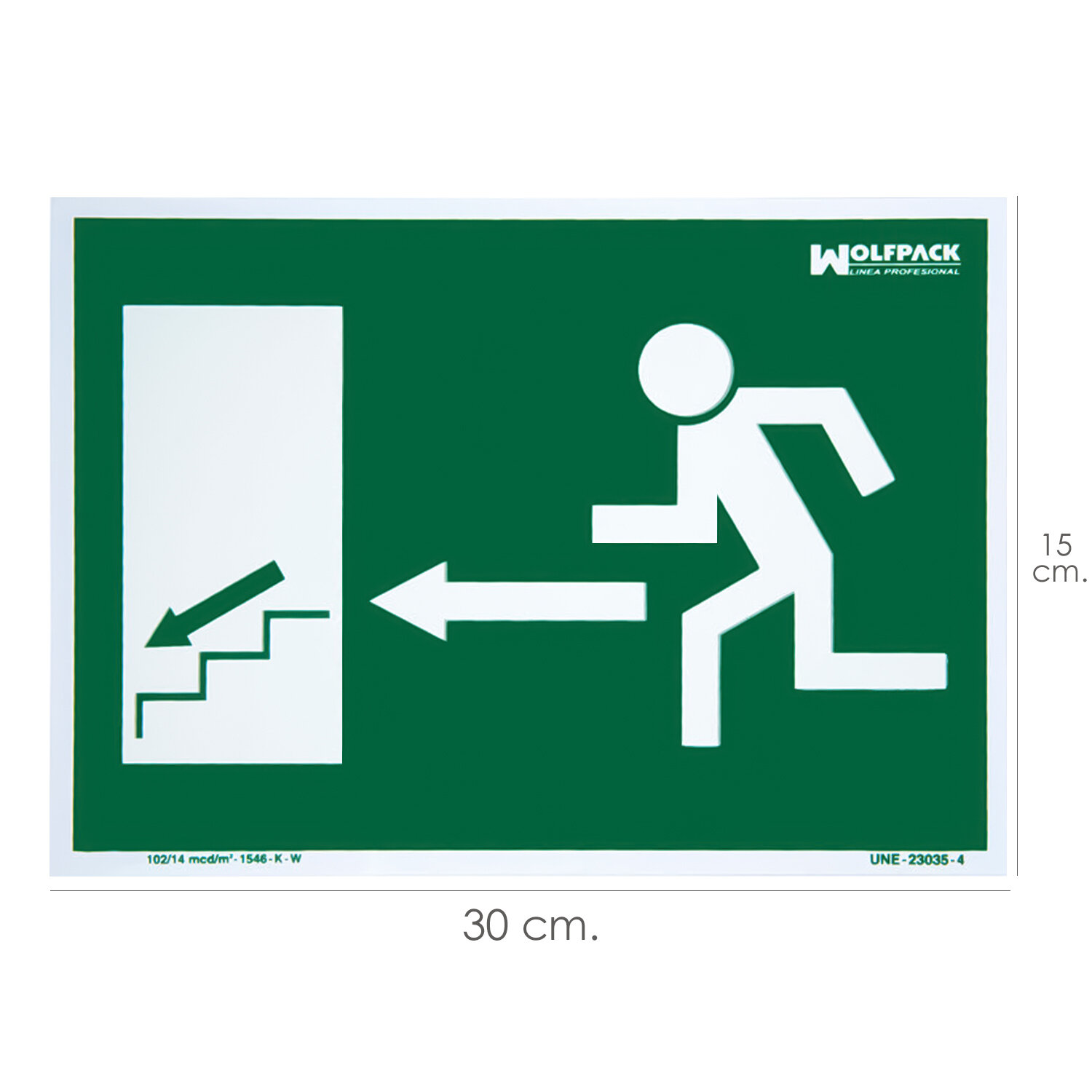 Cartel / Se�al Fluorescente Salida Escalera Izquierda Abajo 21x30 cm.