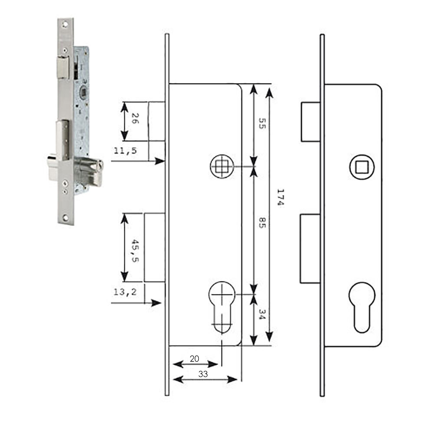 Cerradura Tesa 2210/28/ssi Sin cerradero Sin escudo