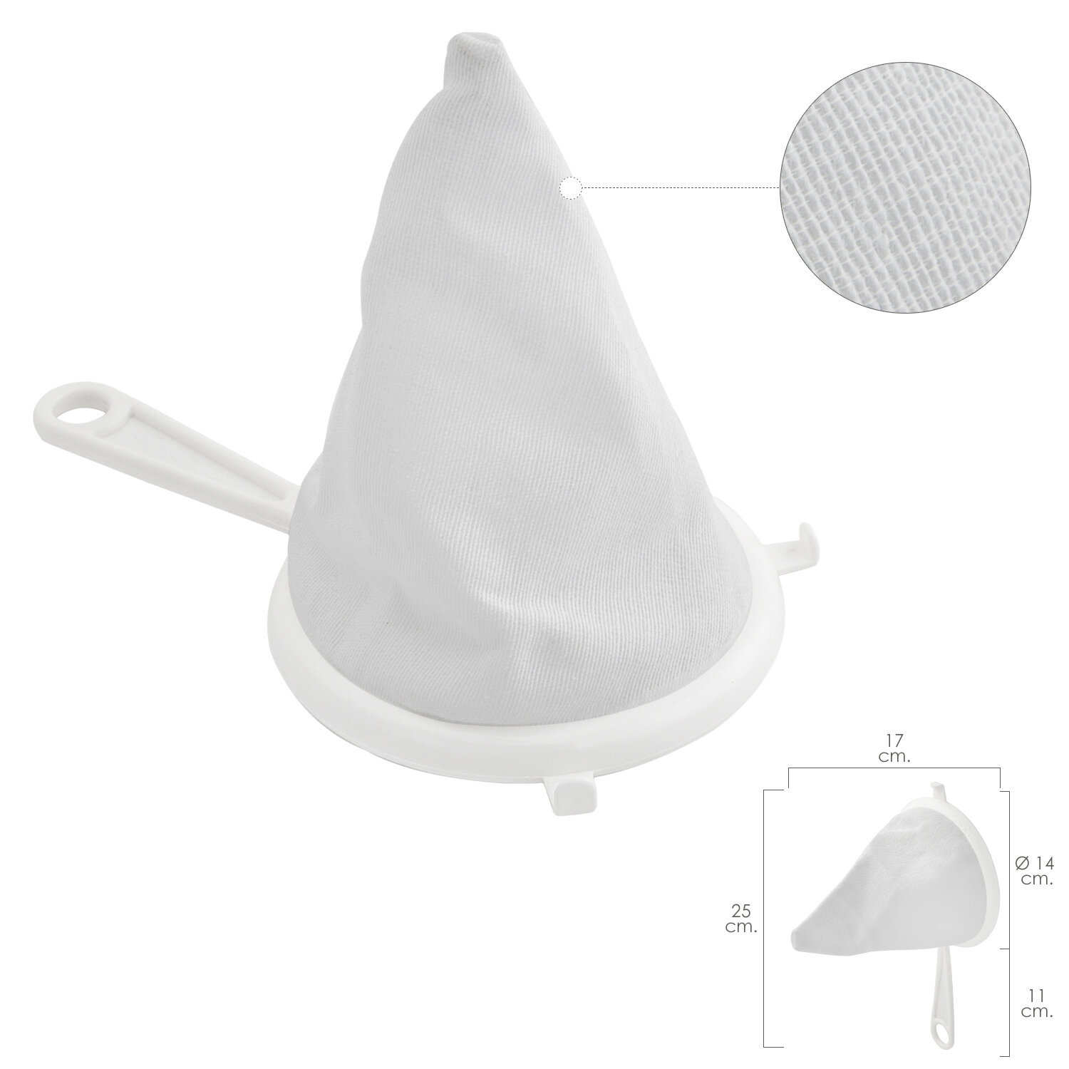 Colador Tela Franela Armaz�n de Plastico � 16 cm. Con 2 Ganchos