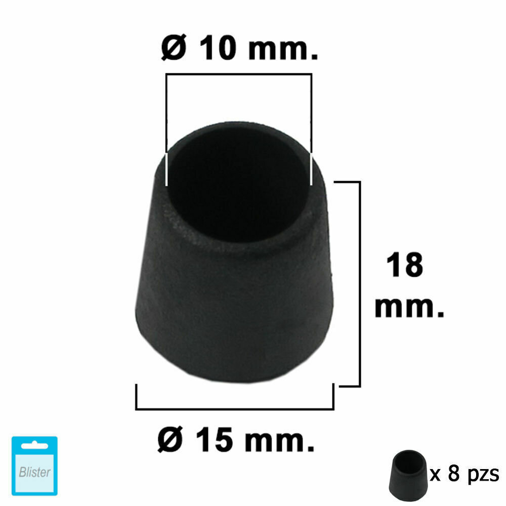 Contera C�nica Negra 10mm. Blister 8 piezas.