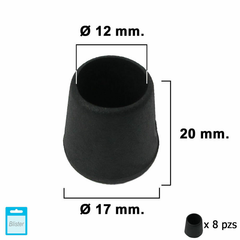 Contera C�nica Negra 12mm. Blister 8 piezas.