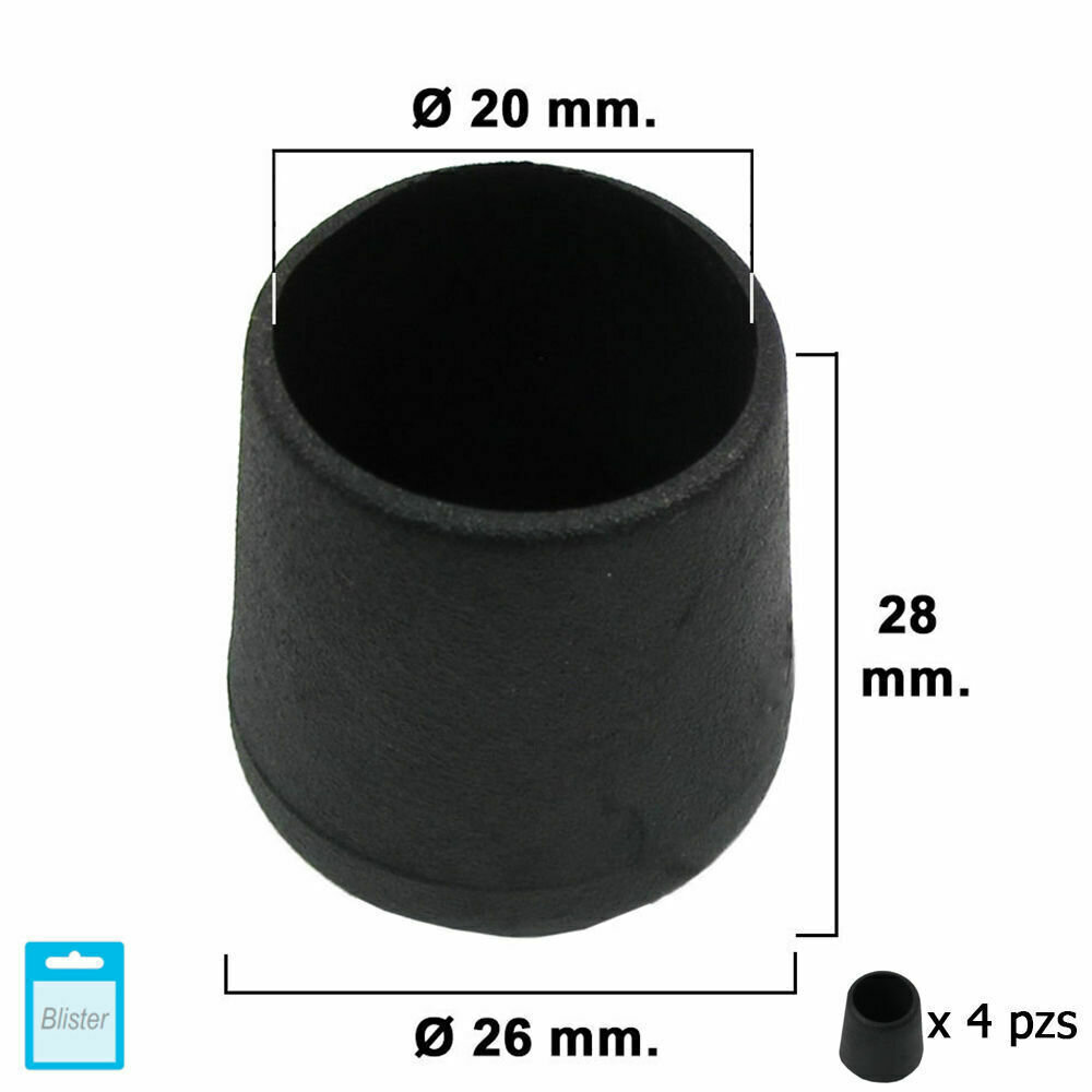 Contera C�nica Negra 20mm. Blister 4 piezas.