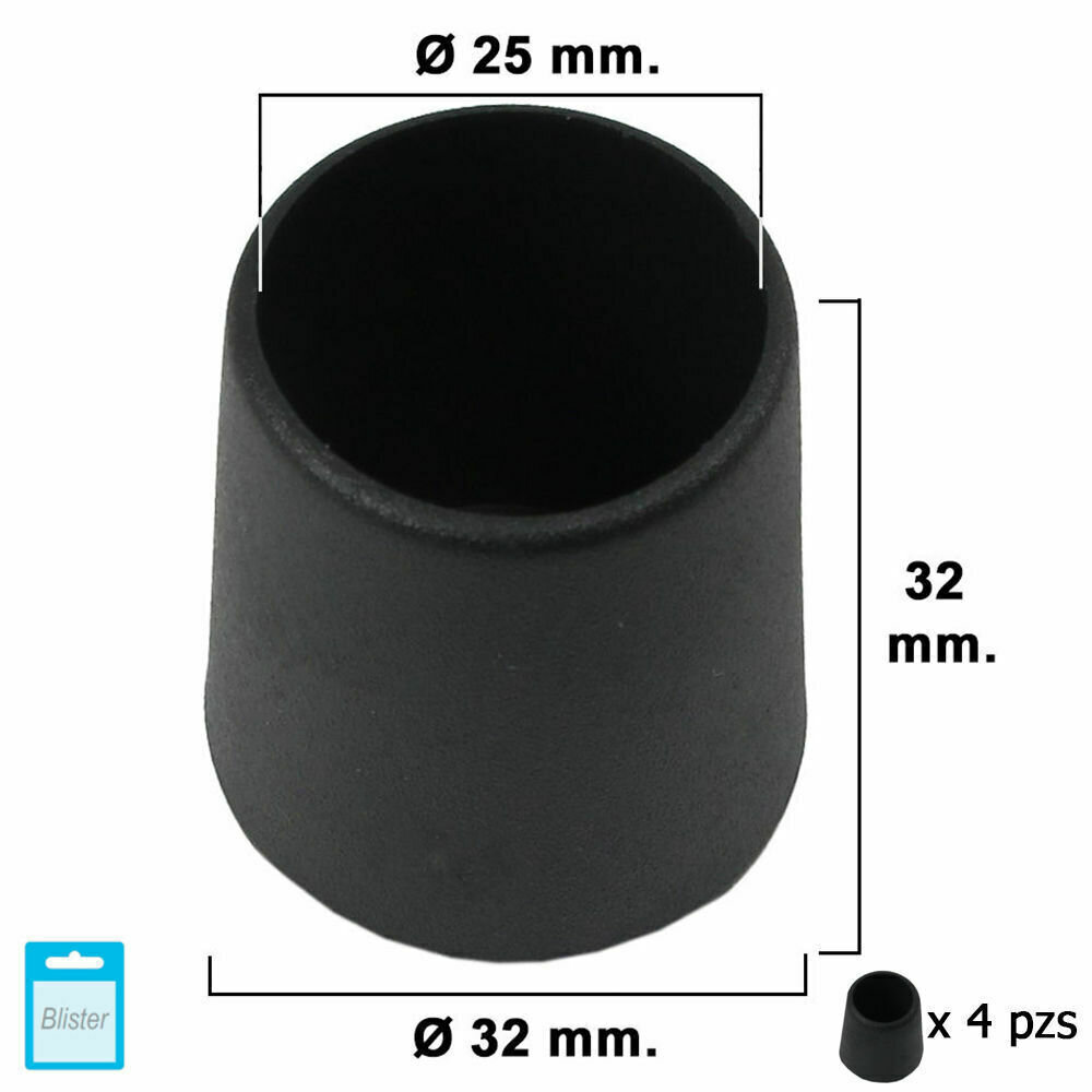 Contera C�nica Negra 25mm. Blister 4 piezas.