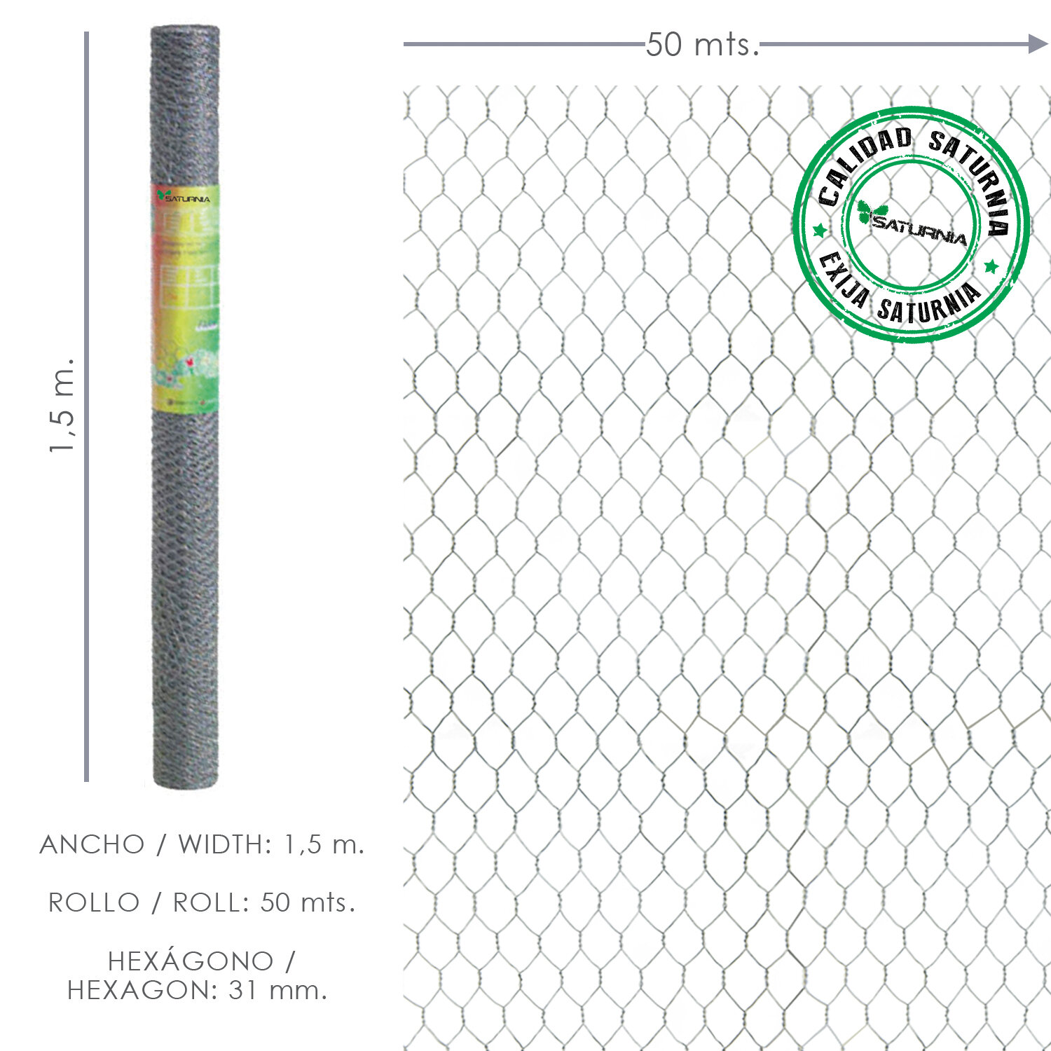 Enrejado Triple Torsion 31/ 150 cm. Rollo 50 Metros Uso Domestico