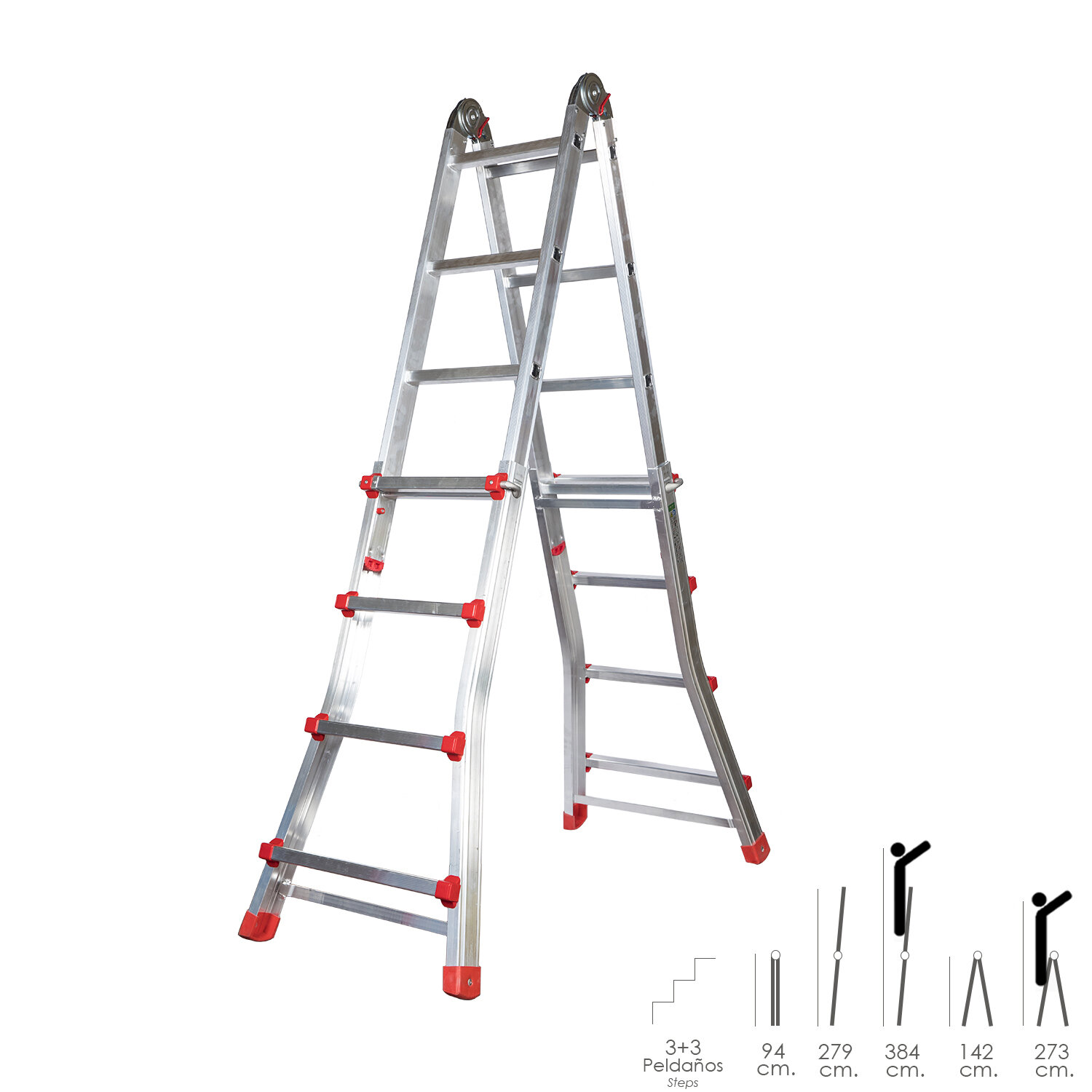 Escalera Telesc�pica Aluminio  3+3 Pelda�os Perfil 67 mm.