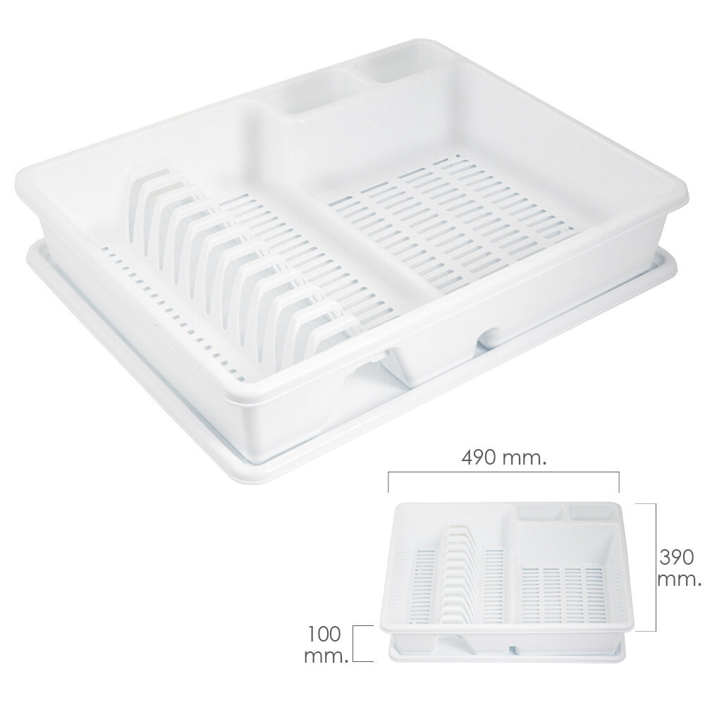 Escurre Platos Rectangular Con Bandeja Anti Goteo Pl�stico 49x39x10 (Alt.) cm.