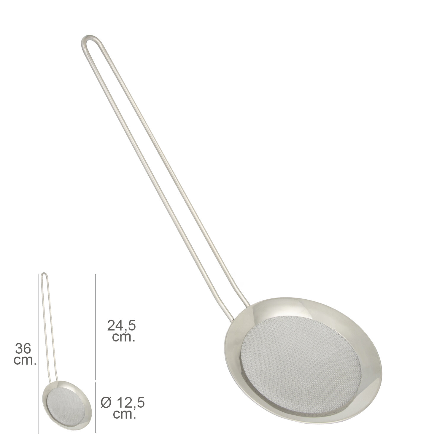 Espumadera Malla Acero inoxidable � 12,5 cm. Con Mango 24,5 cm.