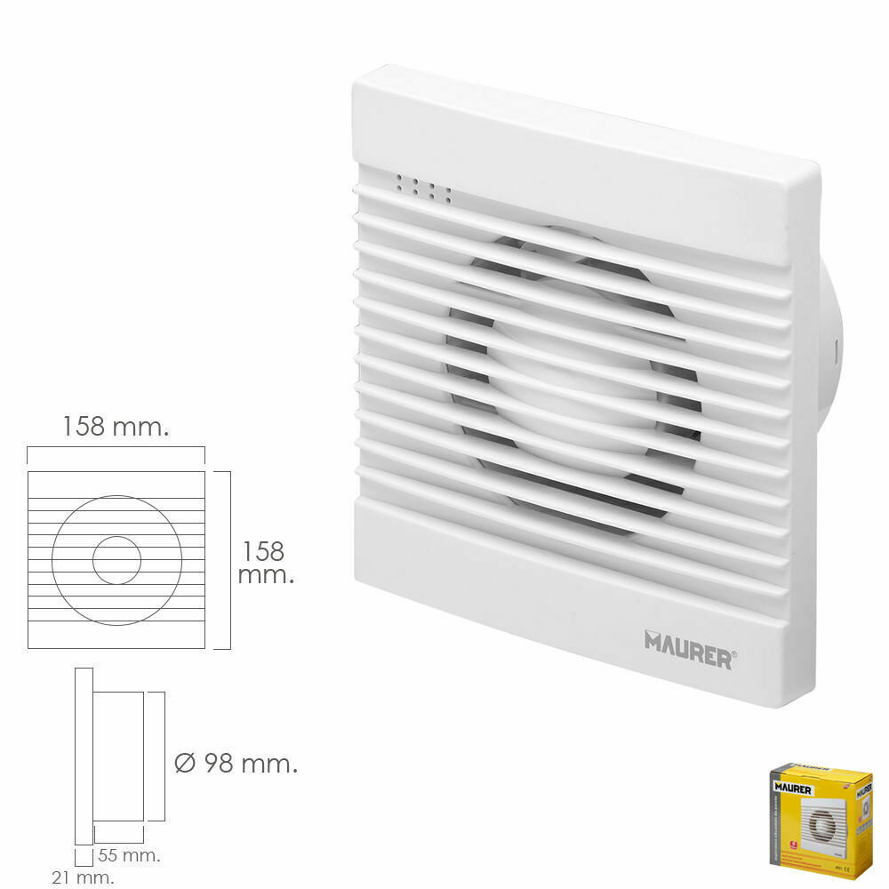 Extractor Humos Ba�o 13 Watt. Salida � 98 mm.